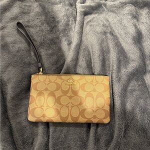 Coach Signature Brown Wristlet Clutch